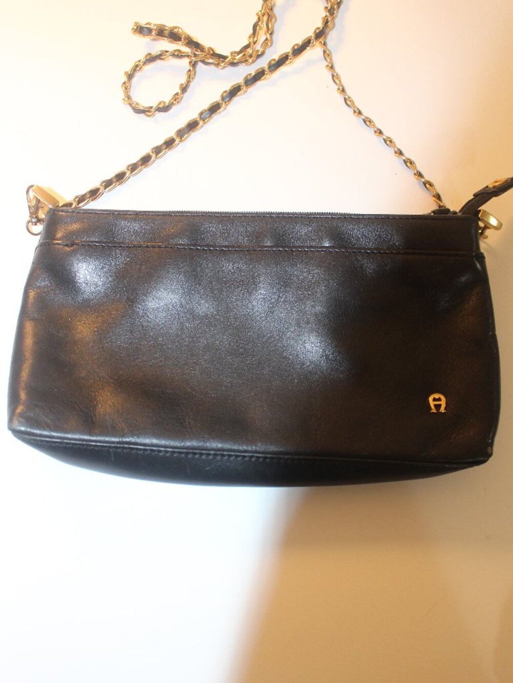 Etienne Aigner Black Zip Shoulder Bag With Gold-Tone Chain Strap